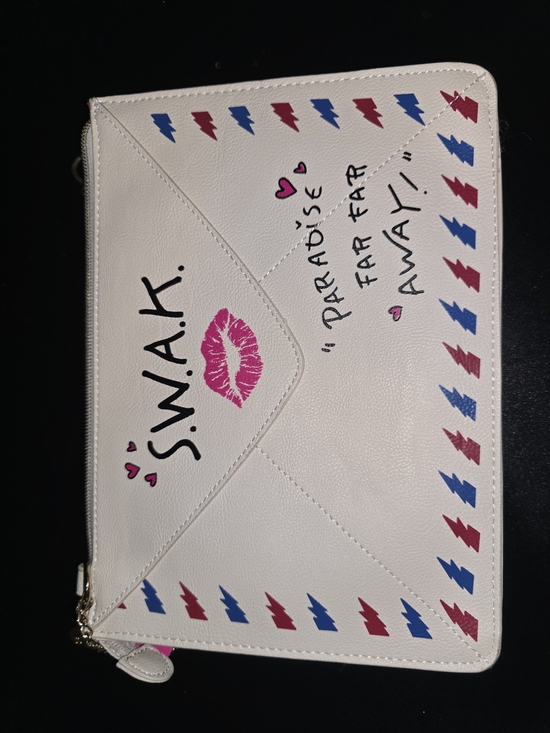Betsey Johnson NWT Cream Love Letter Crossbody with Pink & Blue Postal Accents - Picture 7 of 9